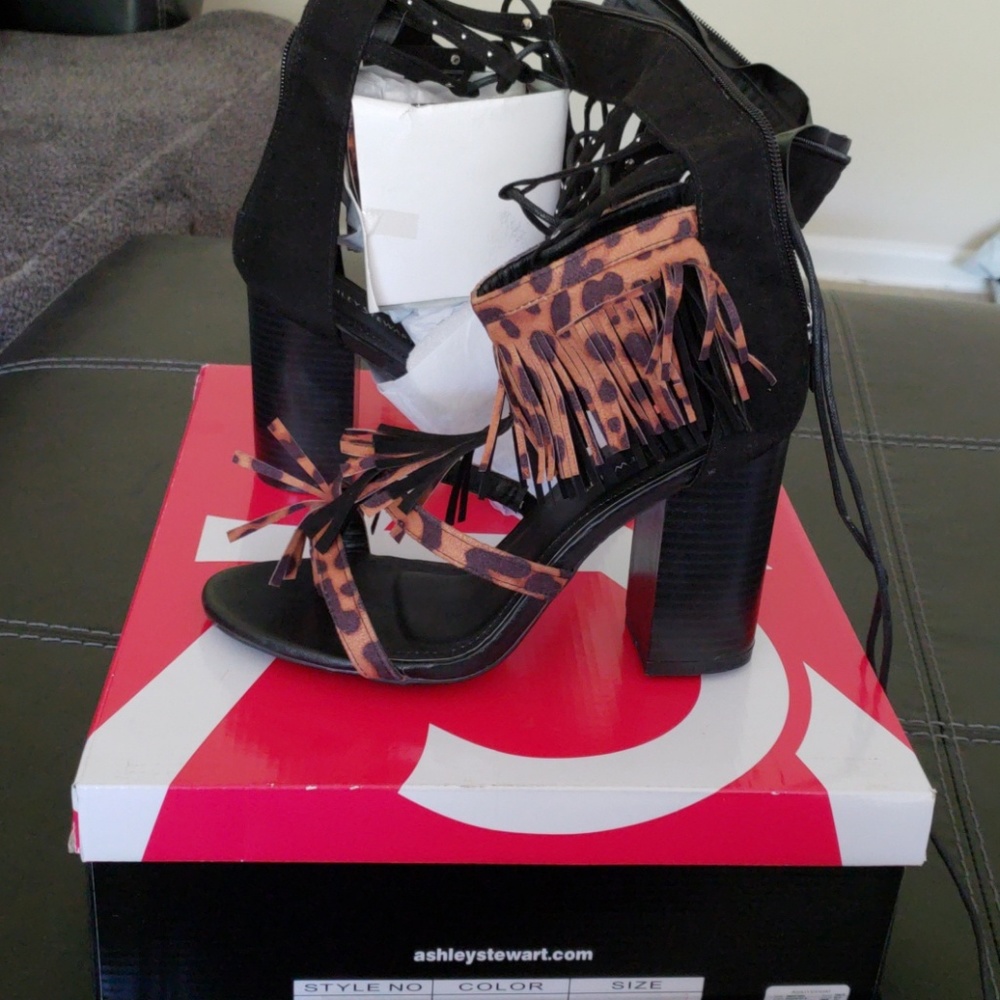 Animal Print Block Heel Lace Up Sandals - 8W